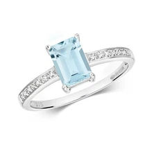 9ct White Gold Aquamarine and Diamond Cocktail Ring, Ring Sizes J to Q (208)
