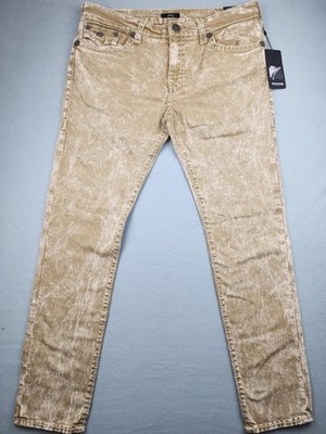 True Religion Rocco Flap Super T Jeans Mens 38x32 Beige Acid Wash Stretch Denim