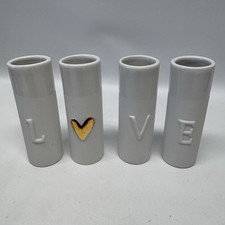 Räder Love Mini Vases Set of 4 Porcelain White / Raised Letters & Gold Heart