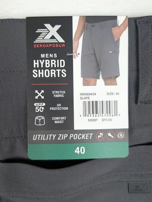 ZeroXposur Hybrid Shorts Mens 40 Slate Utility Zip Pocket 4-Way Stretch UPF 50+