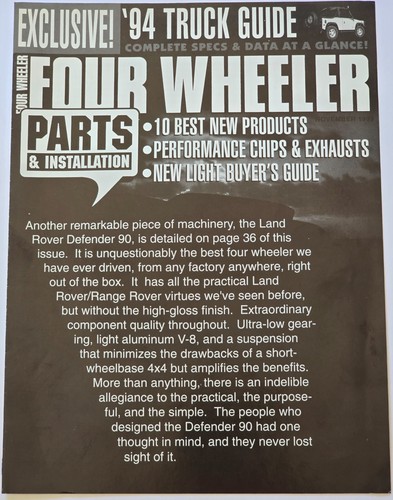 Land Rover 1994 NAS Defender 90 OEM 4 Wheeler 'First Look' Publication *11/93