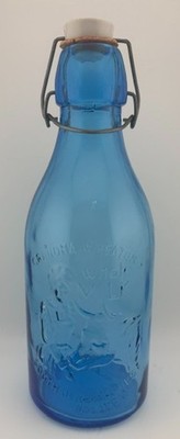 Vintage Grandma Wheaton's Whole Milk Blue Bottle W/ Blob Top & Porcelain Cap