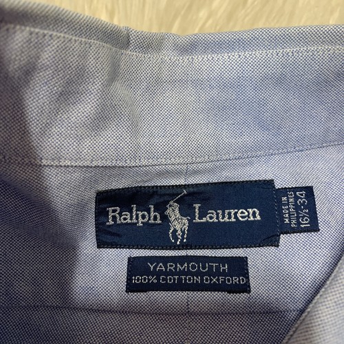 Ralph Lauren Yarmouth camicia elegante uomo 16,5/34 blu chiaro Oxford classico preppy - Foto 3 di 8