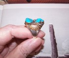 NAVAJO Native American Sterling Silver Turquoise Brass Ring - Size 10 — photo 5