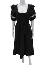 Cleobella Women Fit & Flare Maxi Dress Black Square Neck Short Sleeve Size M