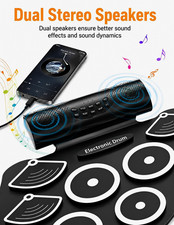 Electronic Rollup Drum Pad Kit 9 Pads Built-In Speakers Demo Songs USB Pedal