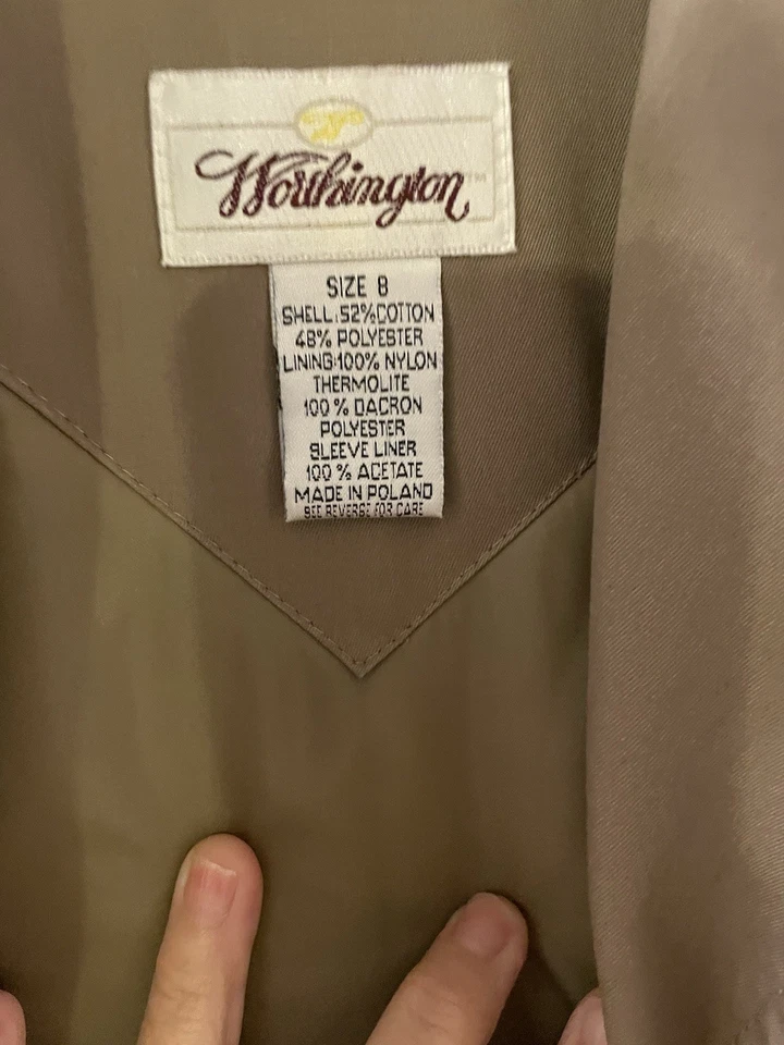 Gabardina de colección Worthington Polonia para mujer 8 doble botonadura forrada de lana con cinturón Foto 2 de 4