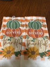 NWT 2 Autumn / Fall Kitchen Towels SO VERY Thankful Sunflower 14 x 24