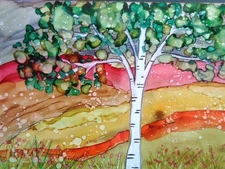 Original  -  COLORFUL  NATURE BIRCH  TREE Landscape  Painting  COLLECTIBLE ART