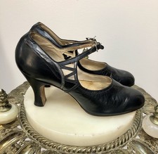 VTG Orig 1930s DEADSTOCK DECO Flapper MARY JANE SHOES Pumps w/SILVER METALLIC