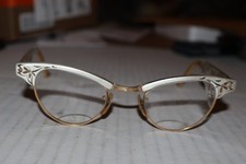 1950s SRO-22 Cat-Eye Eyeglasses 1/10 12K Ornate Blue Silver Browline USA 5 1/4
