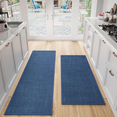 Kitchen Mat Set 2 PCS Cushioned Non Slip Dark Blue 17.3 x47 +17.3 x71 SUMLANS