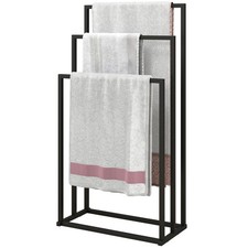 HOMCOM Porta Salviette Bagno da Terra a 3 Bracci Autoportante in Acciaio Nero