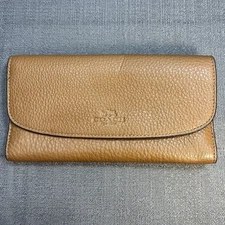 Coach Pebbled Leather Checkbook Credit Card Wallet Tri-fold Envelope Brown