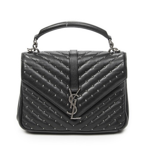 Yves Saint Laurent Black Medium College Bag Shoulder Bag Quilted Chevron Leather