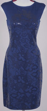 ST.JOHN Women's Knit Navy Blue Metallic Sequins Print Dress Sz 2