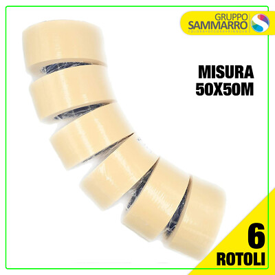 Rotoli Carta Adesiva Beige 6 Rotoli Nastro Carta Gommata 50mm X 50m - Adesivo Per Mascheratura Pittura E Imballaggio, Made In Italy Rotoli Carta Termica