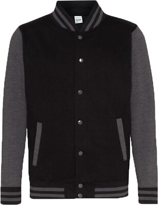Klassische »VARSITY JACKET« Retro College BASEBALL Unisex Blk/Chrcl Rockabilly
