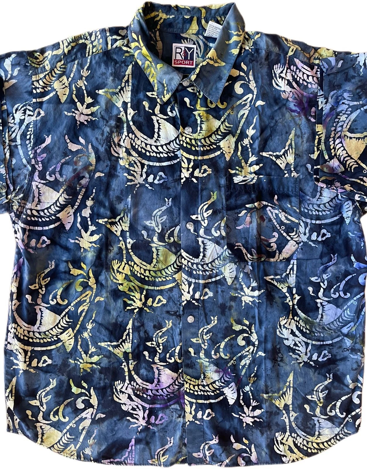 R&Y Sport Fish Hawaiian Shirt SZ XL blue green multicolor retro beach