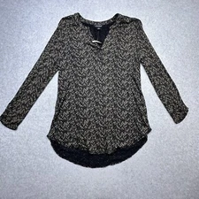 Lucky Brand Top Small Black Brown Geometric Boho Style Casual Layering Piece