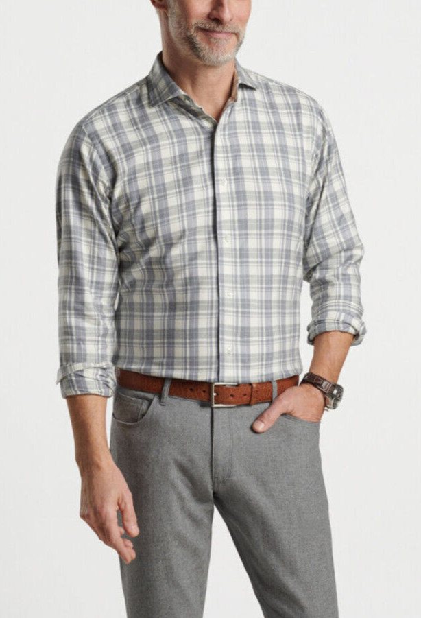 Повседневная рубашка из итальянской фланели Calcolo ручной работы PETER MILLAR Crown Crafted GALE Sz M $275