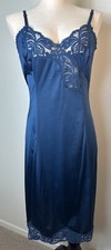 Vtg 70's Wondermaid Non Cling Blue Silky Nylon Full Slip Nightgown Dress 34
