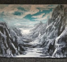 WINTER Oil Painting Landscape Blue Mountain canvas Original Art signed Max Kravt