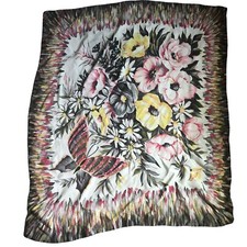 Vintage Butterfly Floral Print Multicolor Womens Scarf 31X36" Black Pink Yellow