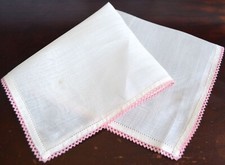 VINTAGE HANKY 1920s HEMSTITCHED LINEN WITH BABY RICK RACK EDGING IN PINK NEW