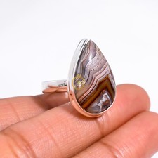 Natural Crazy Lace Agate Gemstone Ring 925 Sterling Silver Handmade Ring Jewelry