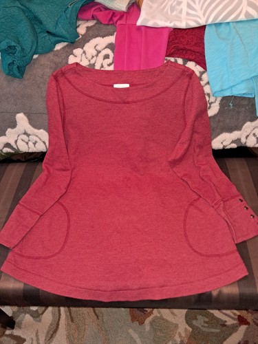 J. Jill Shirt Damen L Petite Rot Waffel Thermo U-Boot Ausschnitt Langarm Tunika