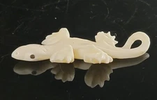 Vintage Zuni NM Fetish White Marble Carving Salamander Lizard Figurine c1930's