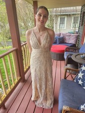 Windsor Long Dress Strappy Junior Size Small Cream Off White Black Ball Prom 