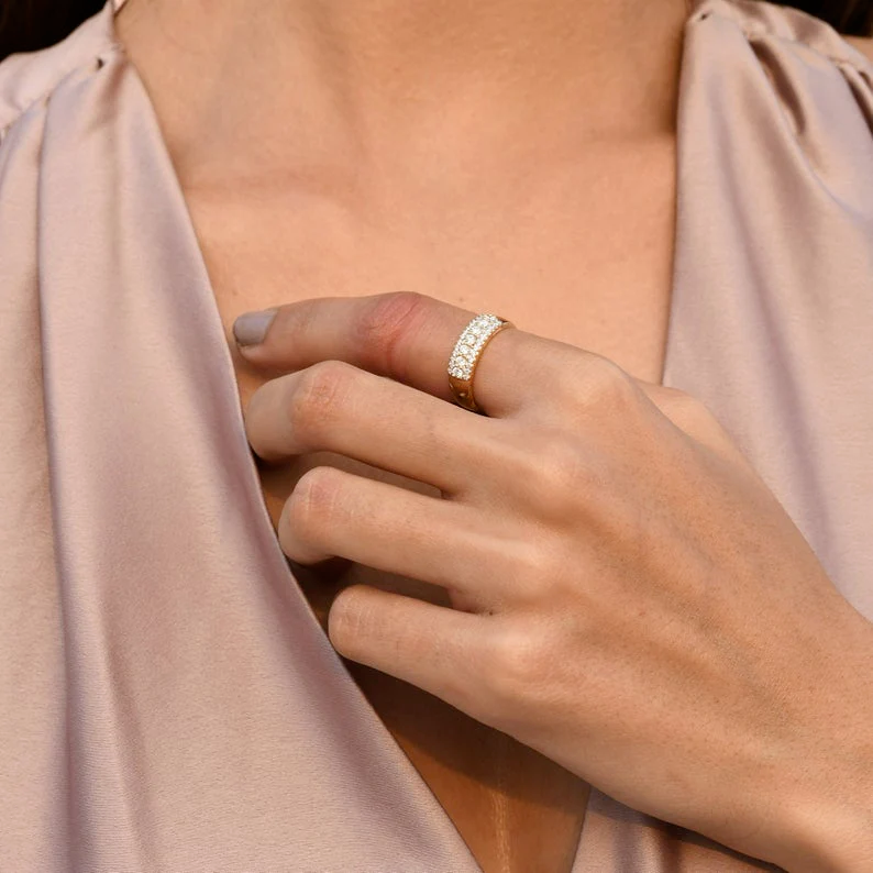 2CT Round Cut Moissanite Wedding Band in 14K Yellow Gold Plated for Anniversary