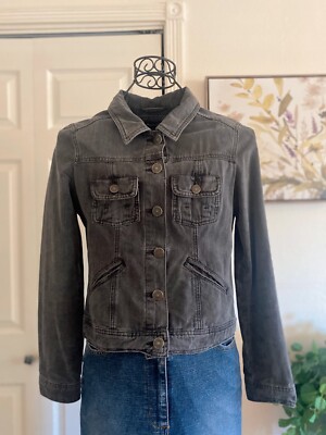 Massimo Dutti Women's Gray Jean Jacket Cotton Button Front Denim Collar Size S