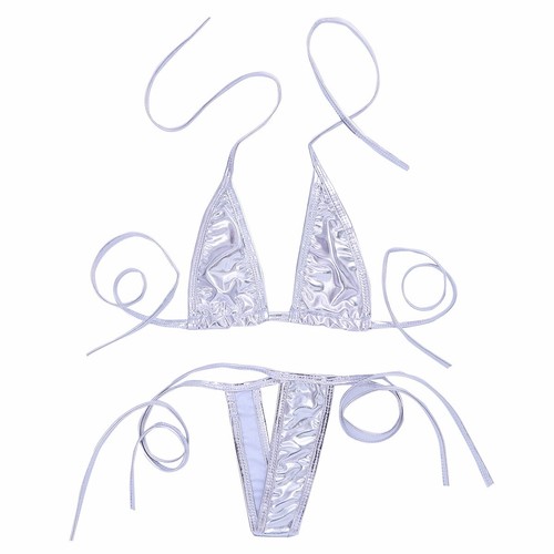 Damen!Micro Wetlook String Bikini Set Glanz BH mit Unterwäsche Dessous Badeanzug - Bild 49 von 117