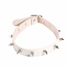 Punk Goth Spiked White Leather Collar Necklace