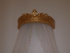 BALDACCHINO IN LEGNO FOGLIA ORO CON CRISTALLI ARREDO CASA CAMERA DA LETTO