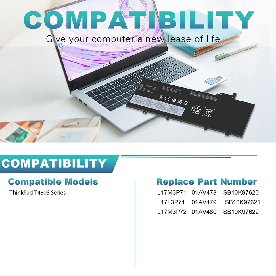 Лот 01AV478 аккумулятор для Lenovo ThinkPad T480s 01AV479 01AV480 L17L3P71 L17M3P71 - Изображение 3 из 4