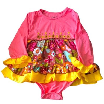 Ruffles by Lulu and Tutu Pink & Orange Floral Skirted Bodysuit 18-24 months New
