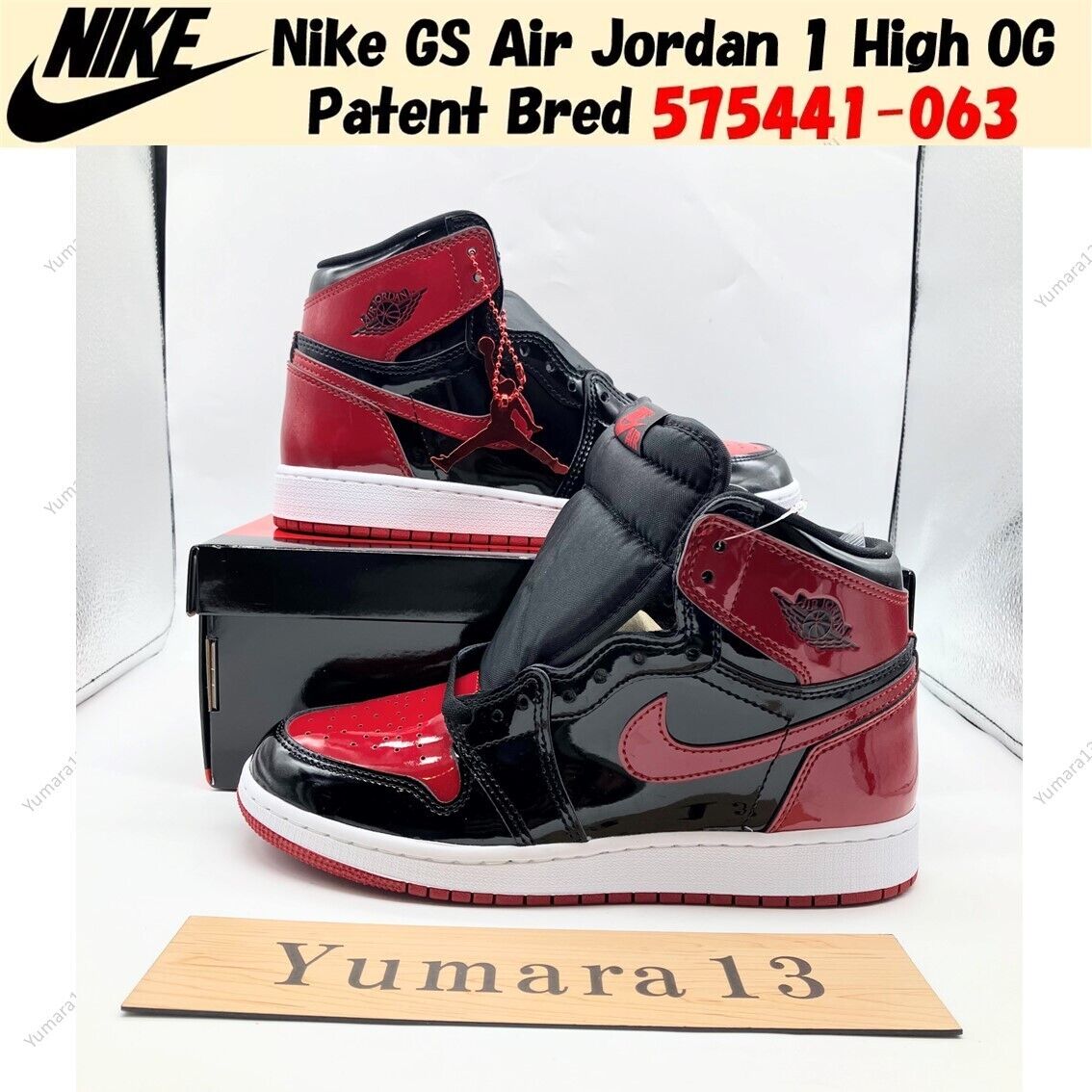 Nike GS Air Jordan 1 High OG Patent Bred 575441-063 Size 3.5 Nike GS Air Jordan 1 High OG Patent Bred 575441-063 Size 3.5