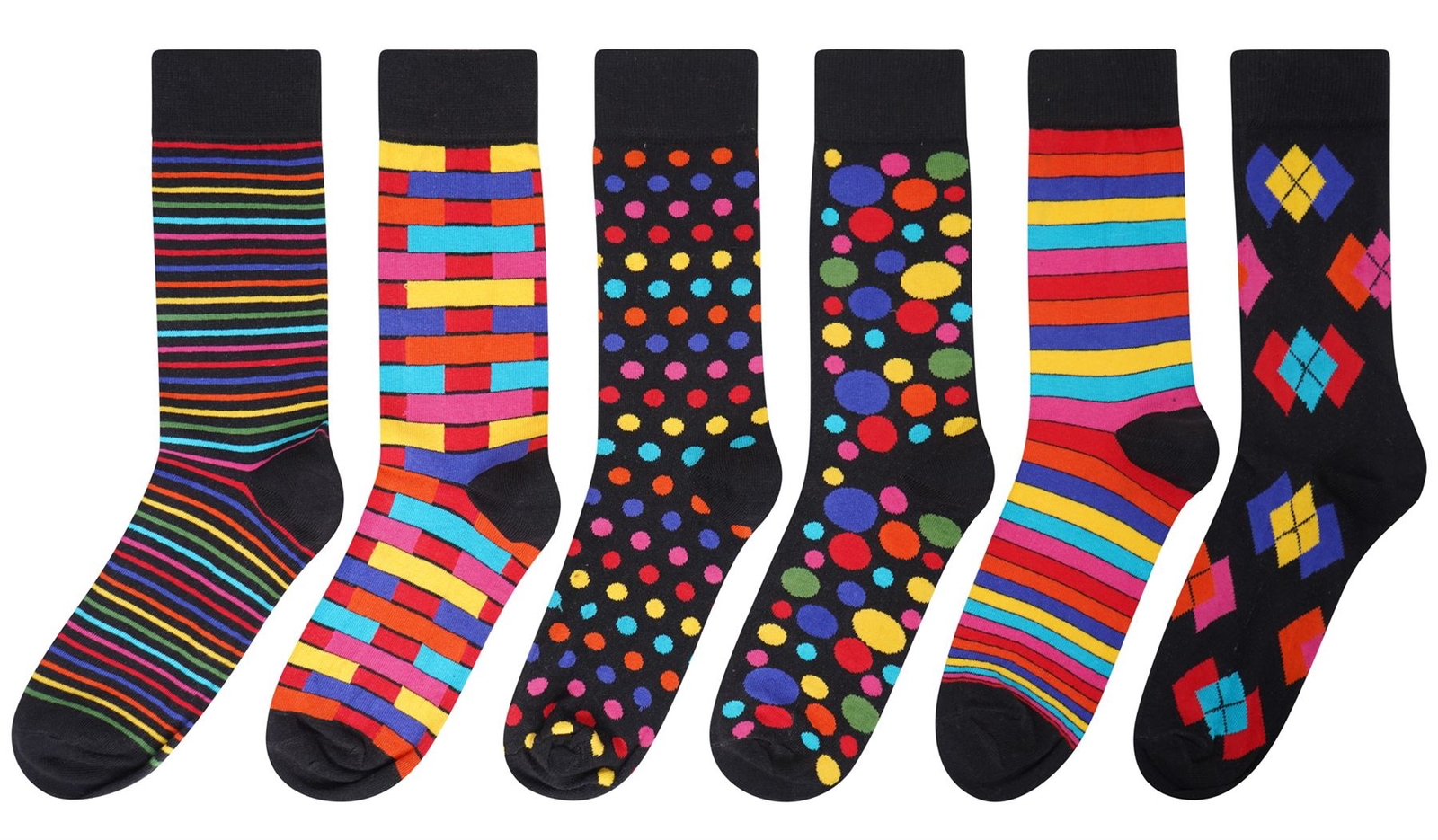 6 Pairs Mens Soxy Vivid Designer Odd Socks Size 611 Stripes Spots