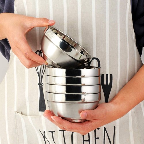 6.25" Stainless Steel Bowls 21 oz Double-walled Insulated Soup Bowls PACK OF 5 - Picture 3 of 4