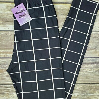 Square Checkered Leggings Black White Buttery Soft ONE SIZE OS