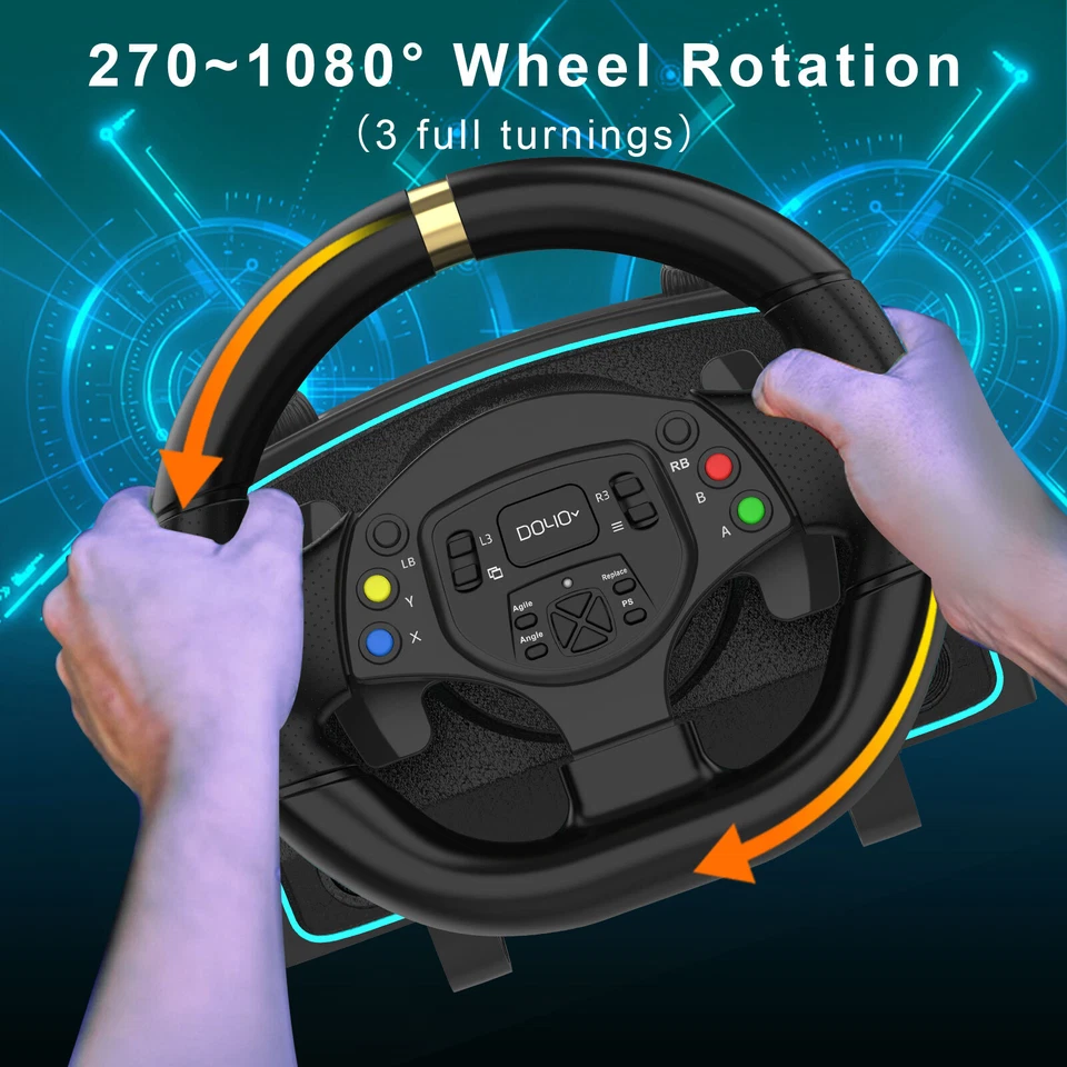 DOYO Gaming Racing Steering Wheel Pedals Shifter For PC PS4 PS3 Xbox Series X/S - Image 4 of 4