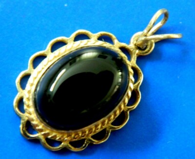 Vintage 10k 10 Karat Massiv Gelbgold Onyx Charm Anhänger Schmuck