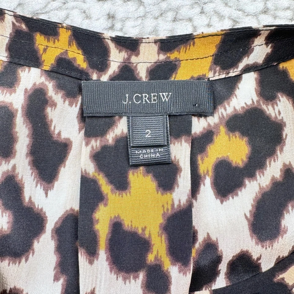 J. Camisa de seda con estampado de leopardo Crew para mujer XS Foto 3 de 4