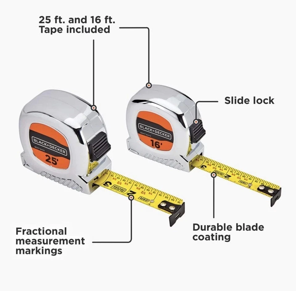 Black + Decker 16 ft & 25 ft Tape Measure (2- pack) Brand New - Image 2 of 4