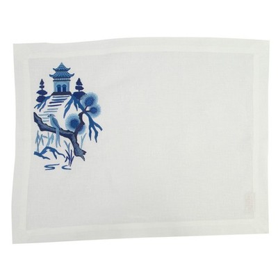 Serenk Blue Pagoda White Linen Placemat 38x50cm