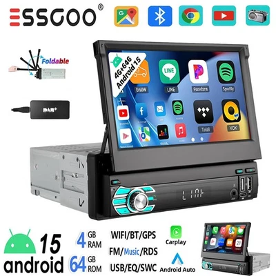 7" DAB+ 4+64GB 1 DIN Flip Out Android 15 Carplay Autoradio GPS WIFI Bluetooth FM - Bild 1 von 4